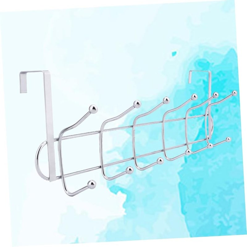 Stainless Steel Over The Door Hook Rack 6 Hooks No Drill Clothes Organizer For Home Kitchen - Image 3